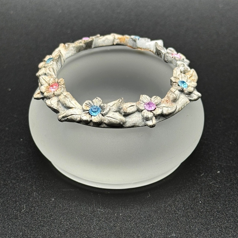 PartyLite Frosted Glass Votive Candle Holder Floral Rhinestone Tealight Cottage - Picture 1 of 9